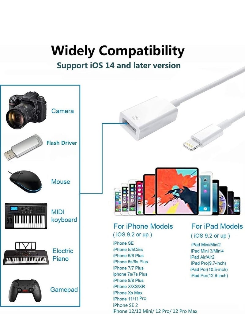 [Apple MFi Certified] Lightning to USB Camera Adapter for iPhone iPad, USB 3.0 OTG Data Sync Cable Adapter Compatible with iPhone 12 11 XS XR X 8 7 iPad to Card Reader Keyboard Mouse USB Flash Drive - Image 2