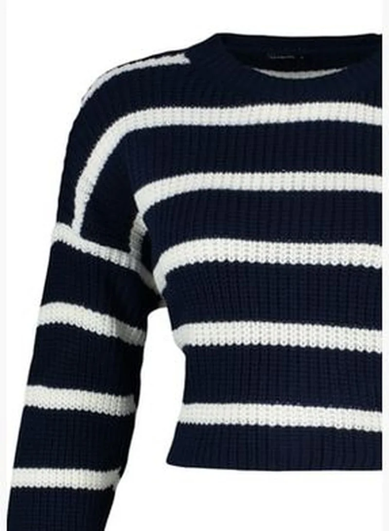 trendyol Navy Blue Crop Basic Striped Knitwear Sweater TWOAW23KZ00390