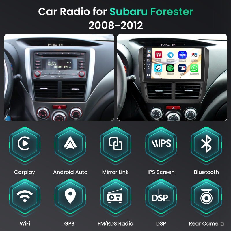 Hikity [8-Core 4+64G] for 2008-2012 Subaru Forester Impreza WRX Android 15 Car Stereo, Hikity 9" Touchscreen Radio Wireless Carplay Android Auto GPS/WiFi/Bluetooth/12080P FM/RDS/32EQ/DSP SWC Backup Cam - Image 2