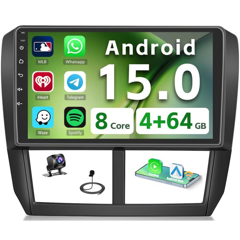 Hikity [8-Core 4+64G] for 2008-2012 Subaru Forester Impreza WRX Android 15 Car Stereo, Hikity 9" Touchscreen Radio Wireless Carplay Android Auto GPS/WiFi/Bluetooth/12080P FM/RDS/32EQ/DSP SWC Backup Cam - Image 1