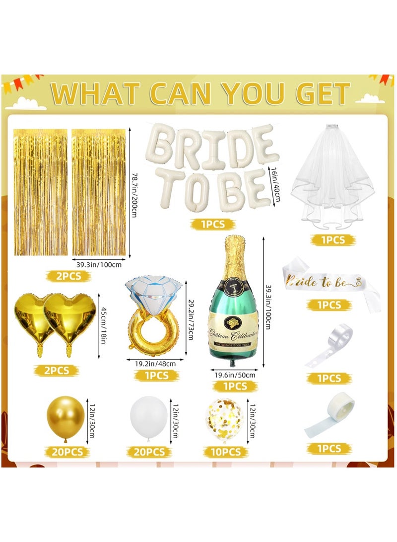 61 PCS Bride to Be Decoration Set, Bachelorette Party Balloons, Bridal Shower Decoration-Gold - Image 2