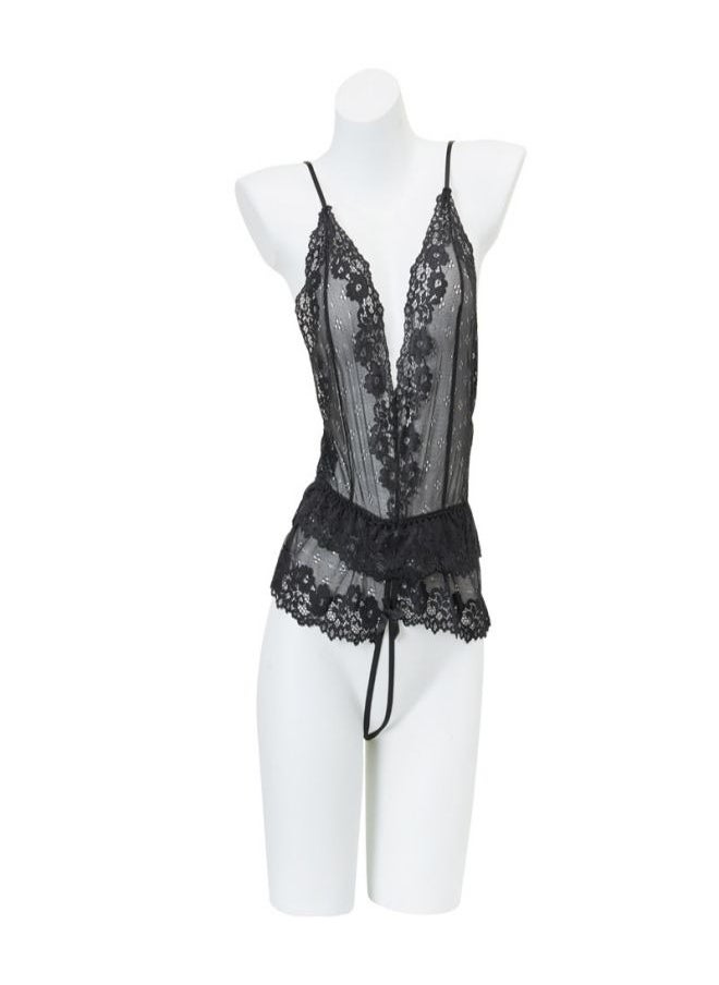 Ocean - Ladies Soft Sling Nightdress Satin Hollow Lace Backless Romantic Pajamas With Panties - Image 1