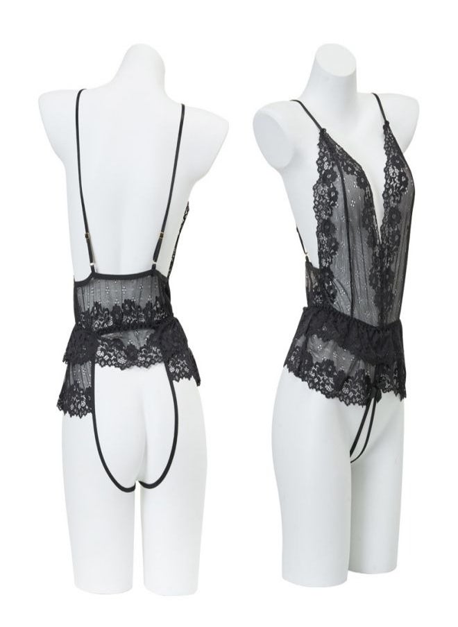 Ocean - Ladies Soft Sling Nightdress Satin Hollow Lace Backless Romantic Pajamas With Panties - Image 1