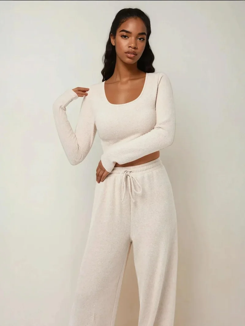 HICCUP Soft Touch Textured Top & Wide Leg Pants Knitted Co-ord Set