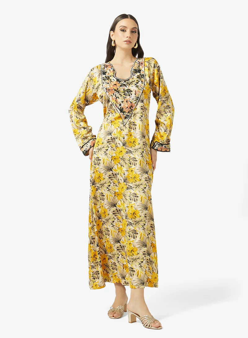 ARABIAN CLOSET Embellished Belted Jalabiya