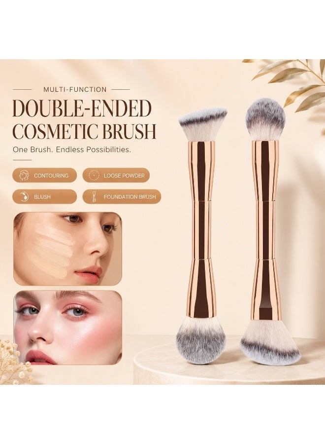 House of Aetheria 4 piece Luxury The Dubai Duo Gold Make Up Dual Sided Brush Set ,V Shape Puff , Pink Makeup Bag - Image 4