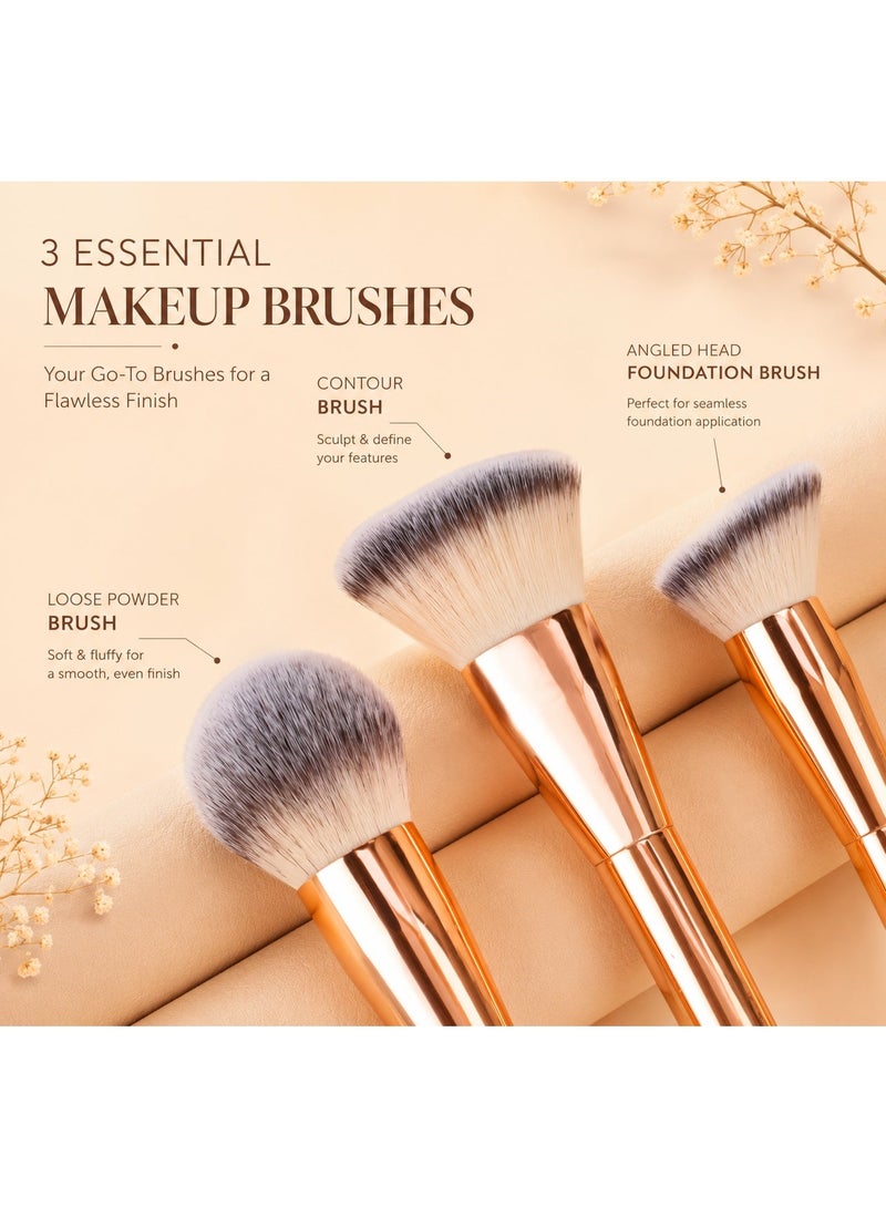 House of Aetheria 4 piece Luxury The Dubai Duo Gold Make Up Dual Sided Brush Set ,V Shape Puff , Pink Makeup Bag - Image 3