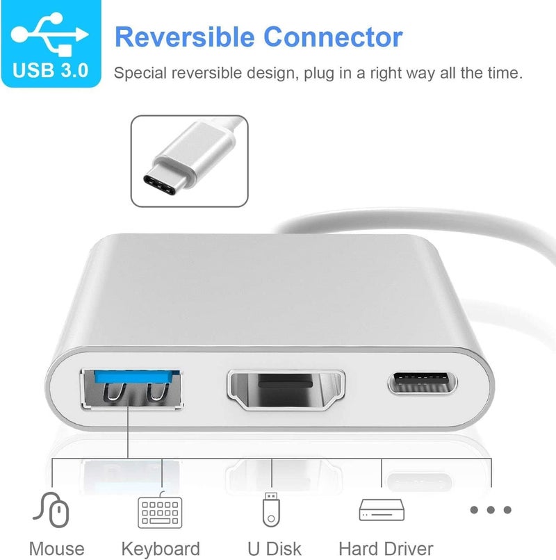 Astrill USB C to 3-in-1 HDMI 4K@30Hz Multiport Adapter, 100W PD Fast Charging Port, USB A 3.0 @5Gbps Speed, MultiPort HUB for MacBook, Laptop, Tablet, Smartphone & All Type C Smart Devices - Image 3