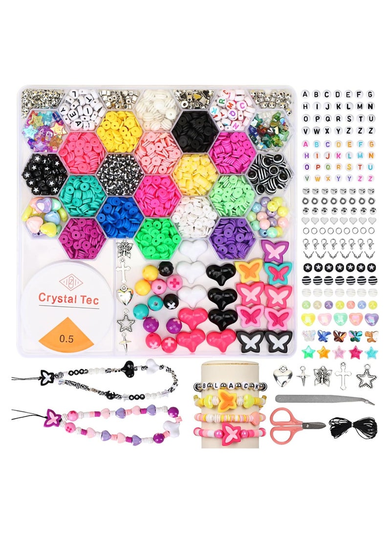 SYOSI Clay Beads Bracelet Making Kit 15 Color DIY Flat Beads for Friendship Bracelet Jewelry Making Polymer Heishi Beads with Charms DIY Arts and Crafts Gifts Toys for Teen Girls Crafts for 8-12 - Image 1
