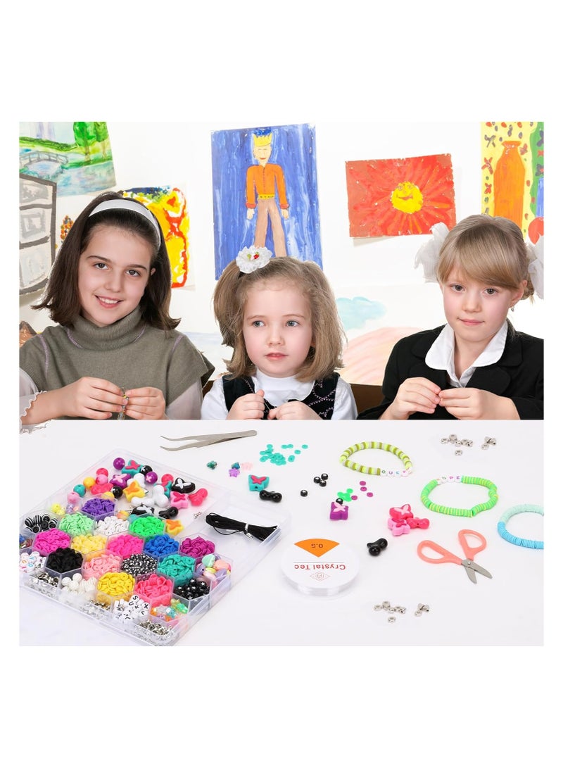 SYOSI Clay Beads Bracelet Making Kit 15 Color DIY Flat Beads for Friendship Bracelet Jewelry Making Polymer Heishi Beads with Charms DIY Arts and Crafts Gifts Toys for Teen Girls Crafts for 8-12 - Image 2