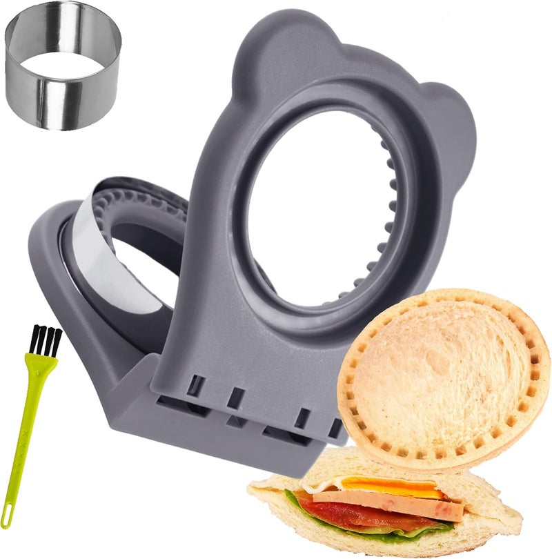 LEPCY صانع السندويشات بدون قشرة، قاطع السندويشات، صانع سندويشات PB&J بدون قشرة - لون رمادي، شكل دائري - Image 1