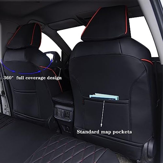 HKZ Fit Rav4 Hybrid Car Seat Covers Set For 2019 2020 2021 2022 2023 2024 2025 Toyota Rav4 Hybrid (Not For 2019-2025 Hybrid/Prime Se,Xse) 5 Seats Full Set Leather(Black+Red) - Image 5