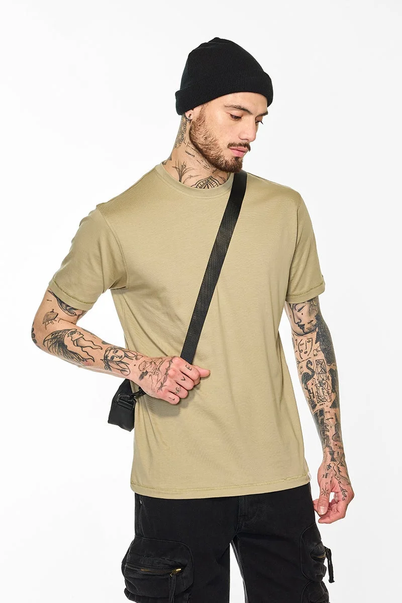 SNITCH Core Lab Beige Solid Slim Fit T-Shirt