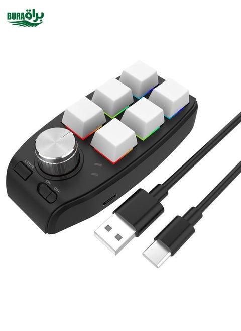 USB Wired RGB Custom Mechanical Keyboard 6 Keys 1 Knob Programming Gaming Keypad(White)