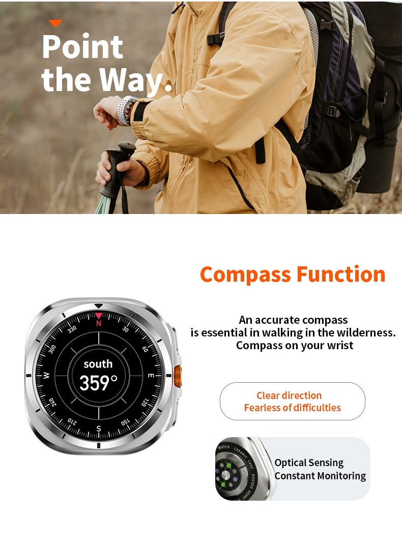 Generic - For Samsung Galaxy Watch 7 Ultra GPS NFC Compass Smart Watch Outdoor Sport Man AMOLED 466*466 Galaxy Watch 6 Upgraded Smartwatch(Orange) - Image 1