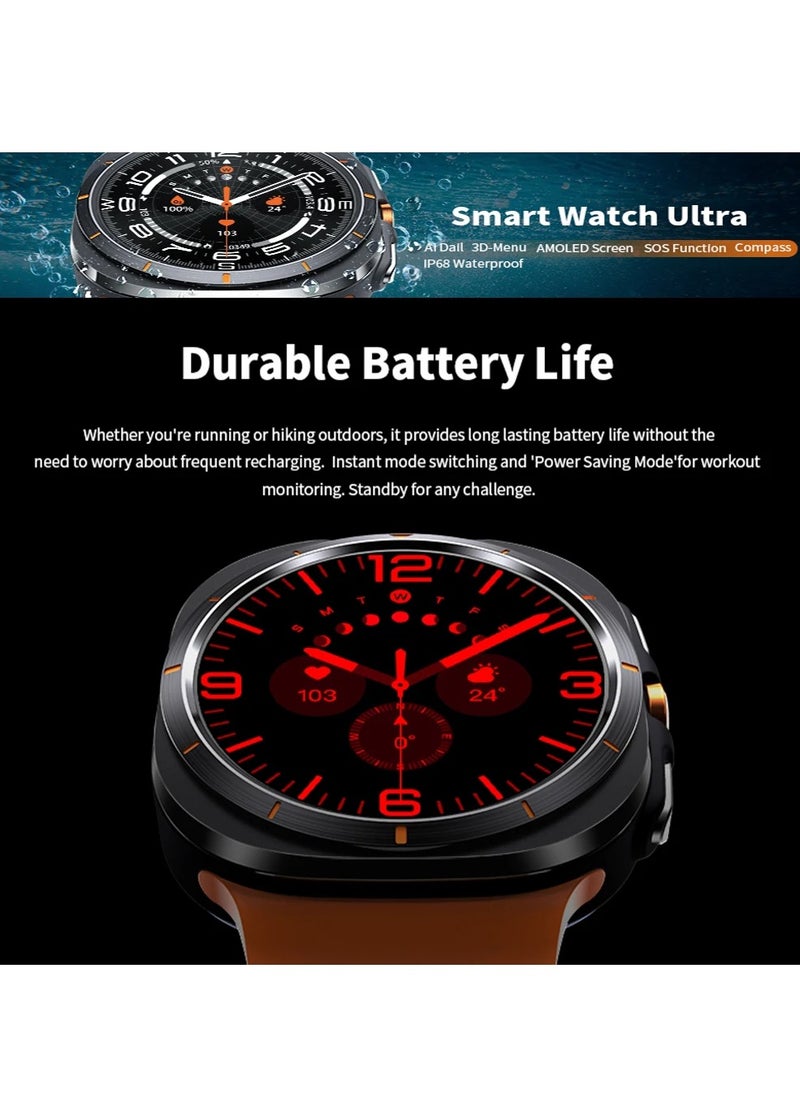 Generic - For Samsung Galaxy Watch 7 Ultra GPS NFC Compass Smart Watch Outdoor Sport Man AMOLED 466*466 Galaxy Watch 6 Upgraded Smartwatch(Orange) - Image 1