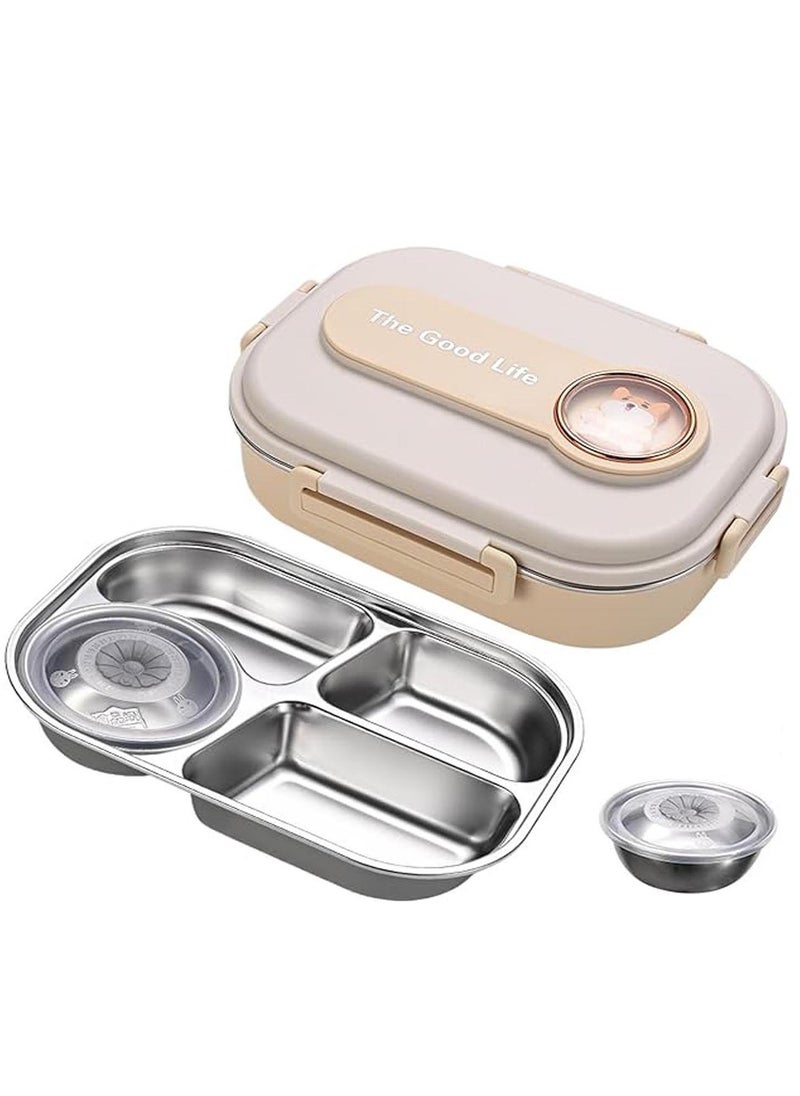 TYCOM Stainless Steel Lunch Box for Kid School Insulated Bento Lunch Box 4 Compartment Divided Lunch Containers with Lids Leakproof BFA Free Dishwasher Safe Dog Beige.  - Image 1