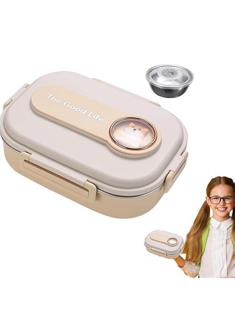 TYCOM Stainless Steel Lunch Box for Kid School Insulated Bento Lunch Box 4 Compartment Divided Lunch Containers with Lids Leakproof BFA Free Dishwasher Safe Dog Beige.  - Image 5