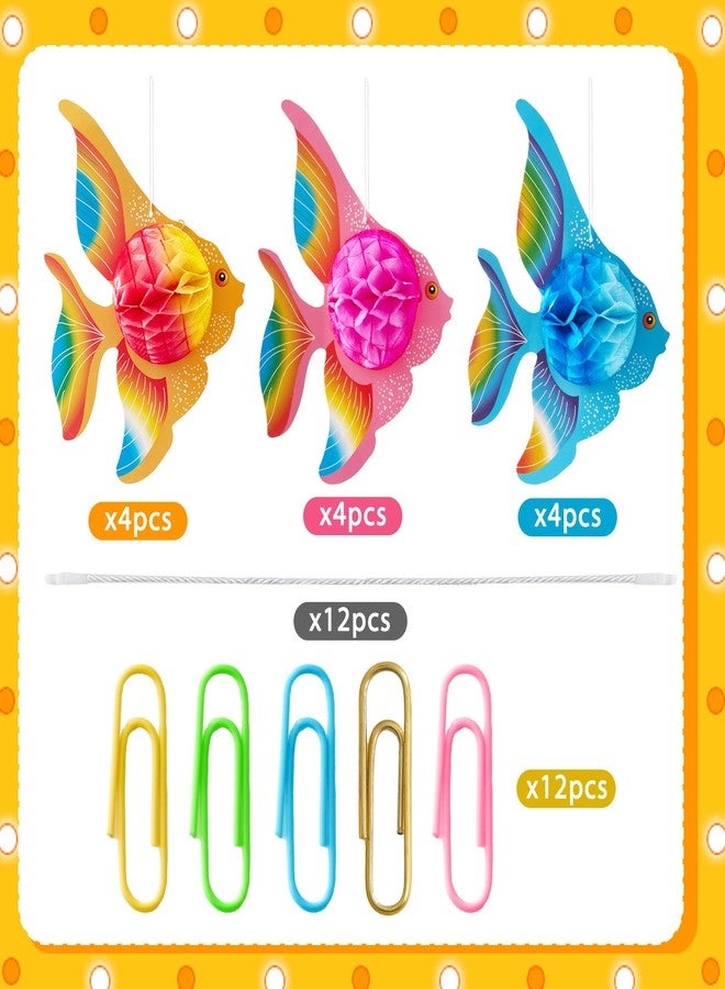 Hftjtsa 12PCS Tropical Fish Party Decorations Supplies Under The Sea Party Decorations Tropical Fish Honeycomb Hanging Centerpiece Mermaid Creatures Decor for Beach Luau Hawaiian Baby Shower Birthday Party - Image 2