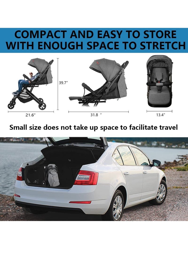 Reko Baby Kids Travel Stroller Baby stroller 5-point seat belts Adjustable Backrest Reversible Lightweight Self Folding Baby Stroller, with One Hand Gravity Fold Grey Official M13-65-K8 (Black) - Image 5