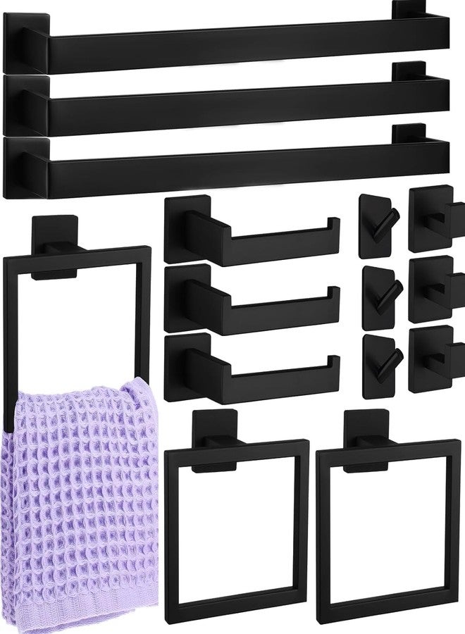 Toptowel 15-PCS 24inch Bathroom Towel Rack Set,Include 3pcs 24" Towel Holder,3pcs Hand Towel Ring,3pcs Toilet Paper Holder,6pcs Robe Hook-Matte Black - Image 1