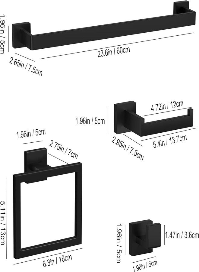 Toptowel 15-PCS 24inch Bathroom Towel Rack Set,Include 3pcs 24" Towel Holder,3pcs Hand Towel Ring,3pcs Toilet Paper Holder,6pcs Robe Hook-Matte Black - Image 2