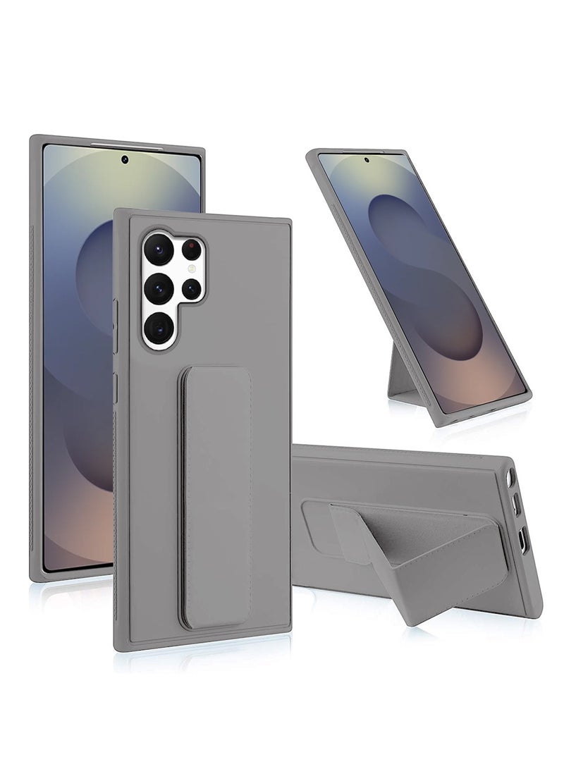 Wtech Samsung Galaxy S25 Ultra 2025 Hand Grip Foldable Magnetic Kickstand Wrist Strap Finger Grip With Built-In Iron Case Cover - Grey - Image 1