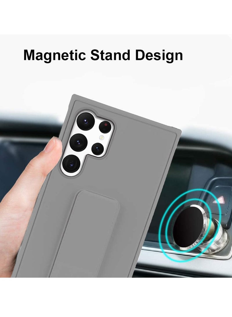 Wtech Samsung Galaxy S25 Ultra 2025 Hand Grip Foldable Magnetic Kickstand Wrist Strap Finger Grip With Built-In Iron Case Cover - Grey - Image 3