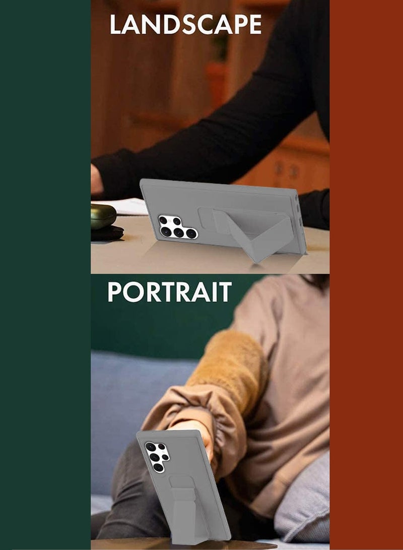 Wtech Samsung Galaxy S25 Ultra 2025 Hand Grip Foldable Magnetic Kickstand Wrist Strap Finger Grip With Built-In Iron Case Cover - Grey - Image 4