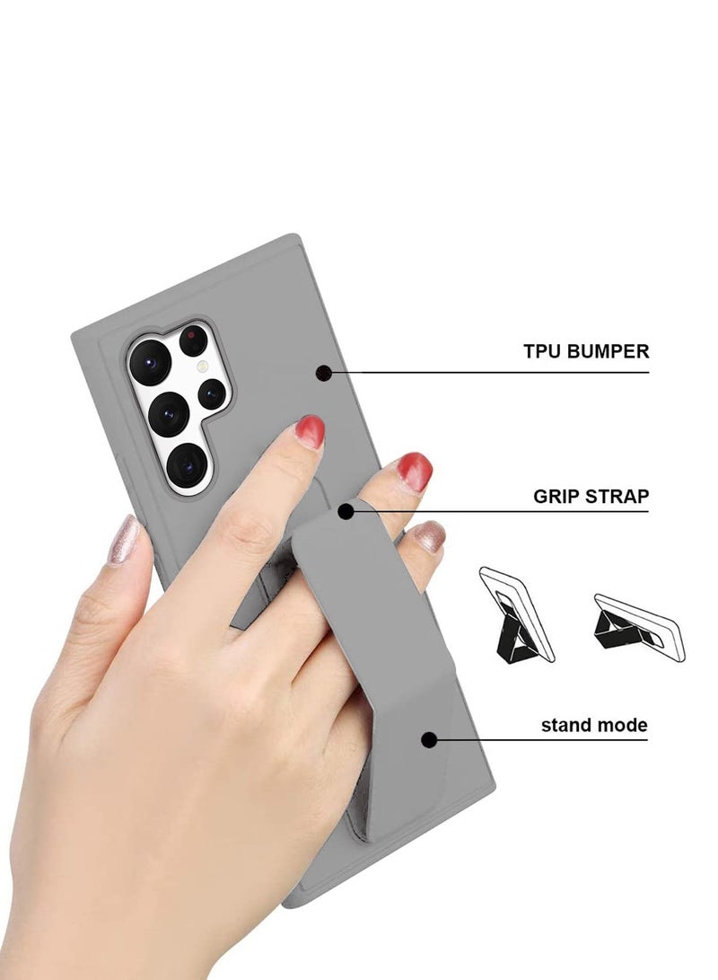 Wtech Samsung Galaxy S25 Ultra 2025 Hand Grip Foldable Magnetic Kickstand Wrist Strap Finger Grip With Built-In Iron Case Cover - Grey - Image 5