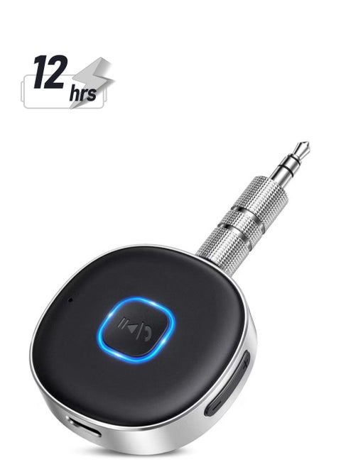 Bluetooth Adapter, Mini AUX Bluetooth 5.0 Receiver for Music Streaming, Hands-free Calls, Dual Connection, 12H Playtime, Car Bluetooth Aux Adapter, Home Stereo, Wired Headphones, Speaker