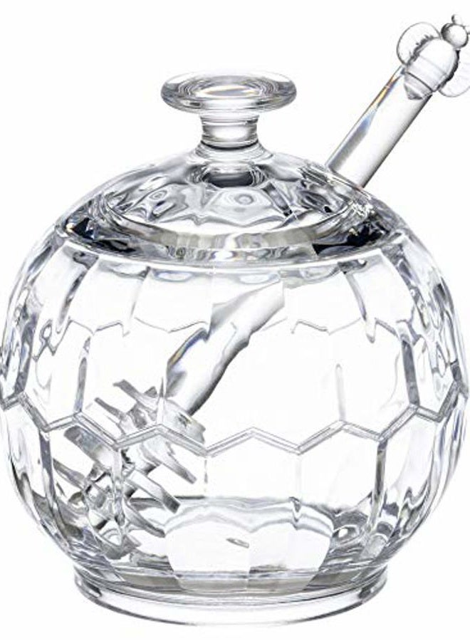 KLIFA HONEYCOMB Series, Acrylic Honey Jar Syrup Pot with Dipper and Lid, Clear, 10.15 oz, - Image 1