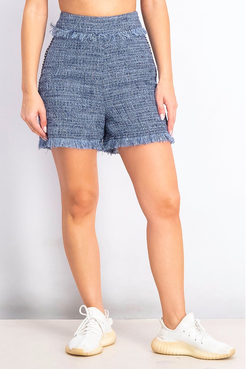 GUESS Women Textured Pull On Shorts, Blue - Image 1