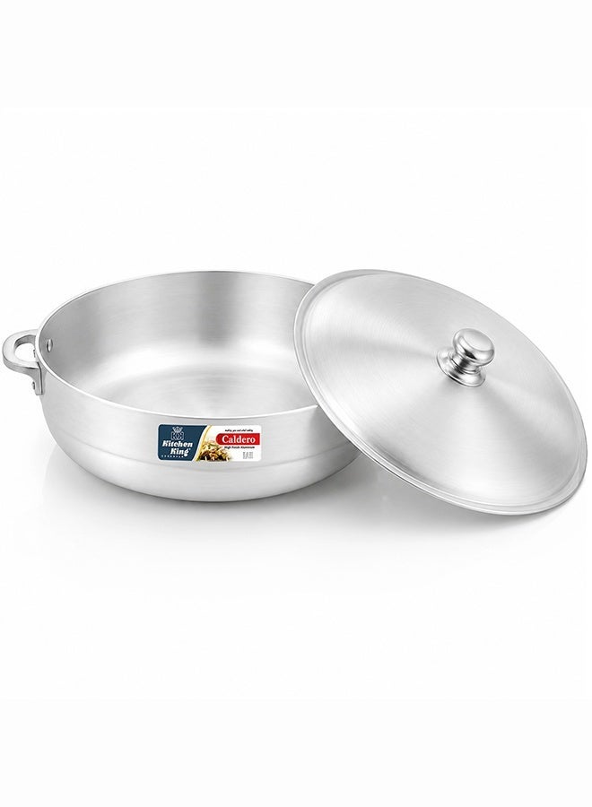 Kitchen King Caldero Aluminium Cooking Pot with Lid 28 cm (5.5 Ltr), Heavy-Duty Wide Base, Shallow Casserole for Biryani, Rice, Curry & Stews, Even Heat Distribution, Dishwasher Safe, Silver - Image 2