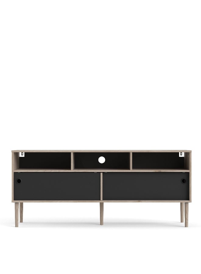 Rome 2-Sliding Door TV Unit Jackson Hickory Oak and Matt Black 63.2 x 147.4 x 40.2 cm 66304HLGM - Image 1