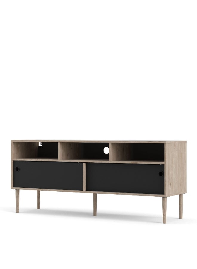Rome 2-Sliding Door TV Unit Jackson Hickory Oak and Matt Black 63.2 x 147.4 x 40.2 cm 66304HLGM - Image 2