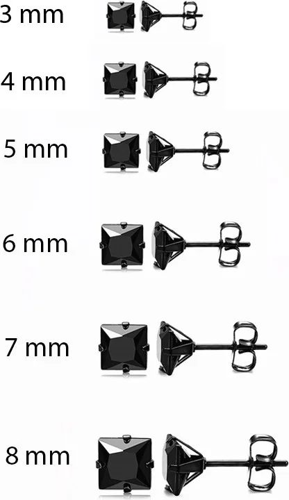 شافين Unisex Square Black 7mm Stone Steel Earring cm25