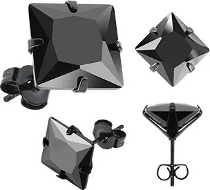 شافين Unisex Square Black 7mm Stone Steel Earring cm25