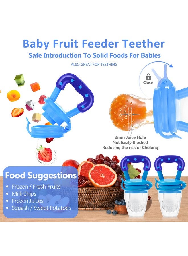 WAJIAYON Baby Fruit Feeder Pacifier - 5 Pack | 2 Baby Fruit Food Feeder Pacifier & 1 Baby Food Dispensing Spoon | Fresh Fruit Teethers for Babies | Silicone Feeder Baby,Mesh Baby Feeder (Blue & Blue) - Image 3