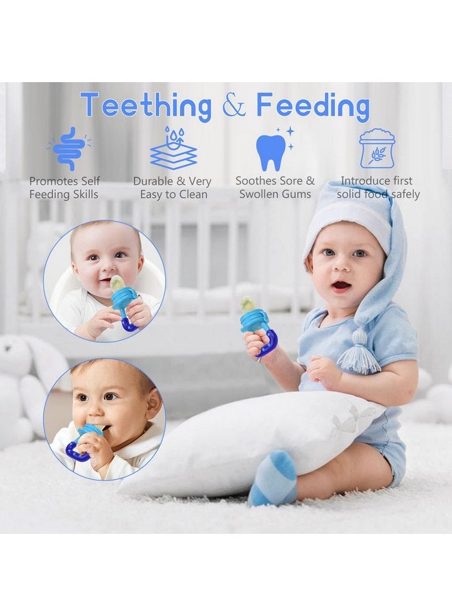 WAJIAYON Baby Fruit Feeder Pacifier - 5 Pack | 2 Baby Fruit Food Feeder Pacifier & 1 Baby Food Dispensing Spoon | Fresh Fruit Teethers for Babies | Silicone Feeder Baby,Mesh Baby Feeder (Blue & Blue) - Image 5