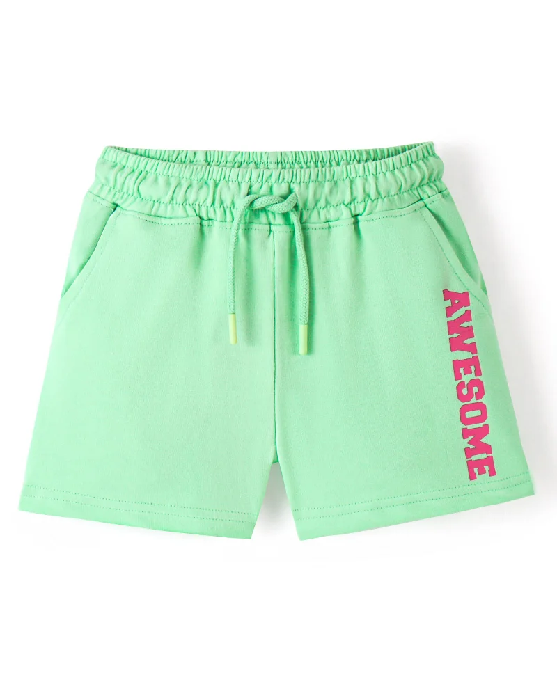 Pine Kids Pine Kids 100% Cotton Knit Above Knee Length Shorts Awesome Print - Light Green