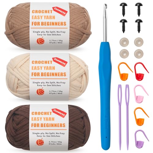 Coowayze Crochet Yarn for Beginners, Cotton Yarn for Crocheting, 3 Pack×1.8 oz Amigurumi Yarns with Easy-to-See Stitches and No Split, Worsted Medium # 4 Yarn, Cotton-Nylon Blend,Thick & Soft - Image 1