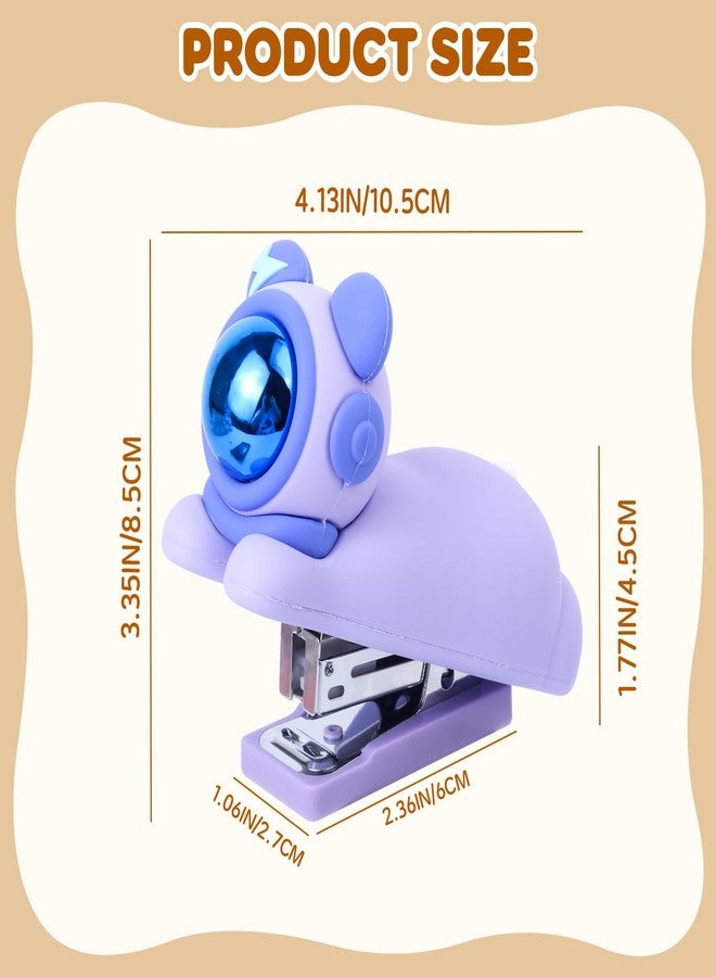 Honagu Cute Stapler, Cartoon Stereoscopic Silicone Stapler, Labor-Saving Office Supplies, Desktop Stationery Gift for Students Teachers,1st Day of School Gifts for Kids (Purple) - Image 2