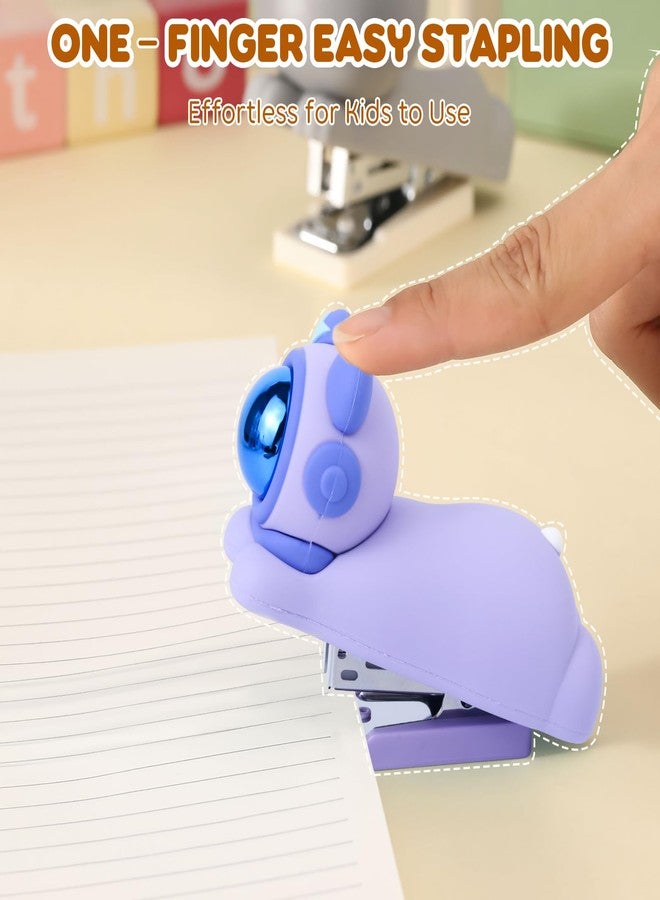 Honagu Cute Stapler, Cartoon Stereoscopic Silicone Stapler, Labor-Saving Office Supplies, Desktop Stationery Gift for Students Teachers,1st Day of School Gifts for Kids (Purple) - Image 4