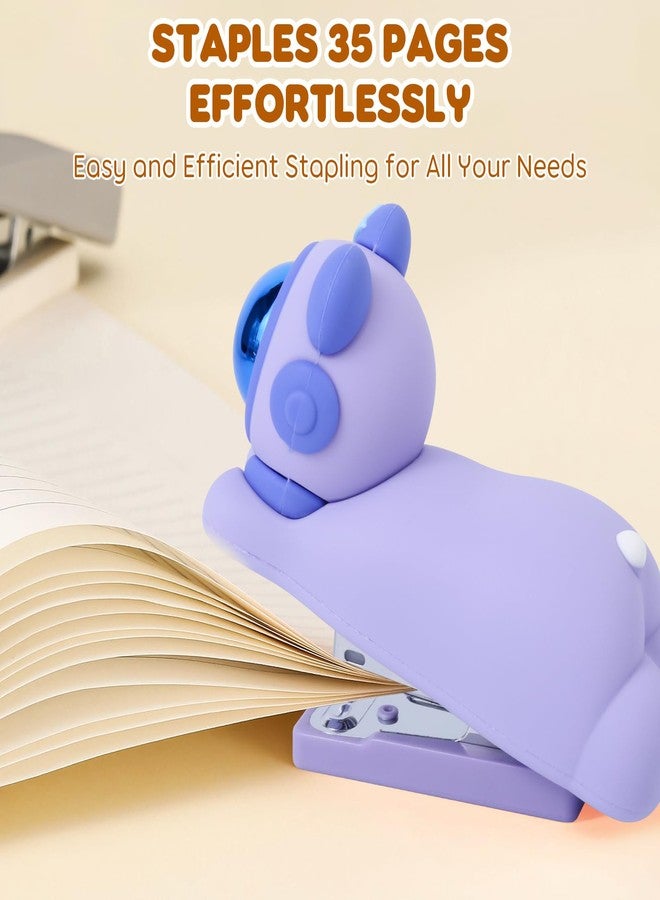 Honagu Cute Stapler, Cartoon Stereoscopic Silicone Stapler, Labor-Saving Office Supplies, Desktop Stationery Gift for Students Teachers,1st Day of School Gifts for Kids (Purple) - Image 3