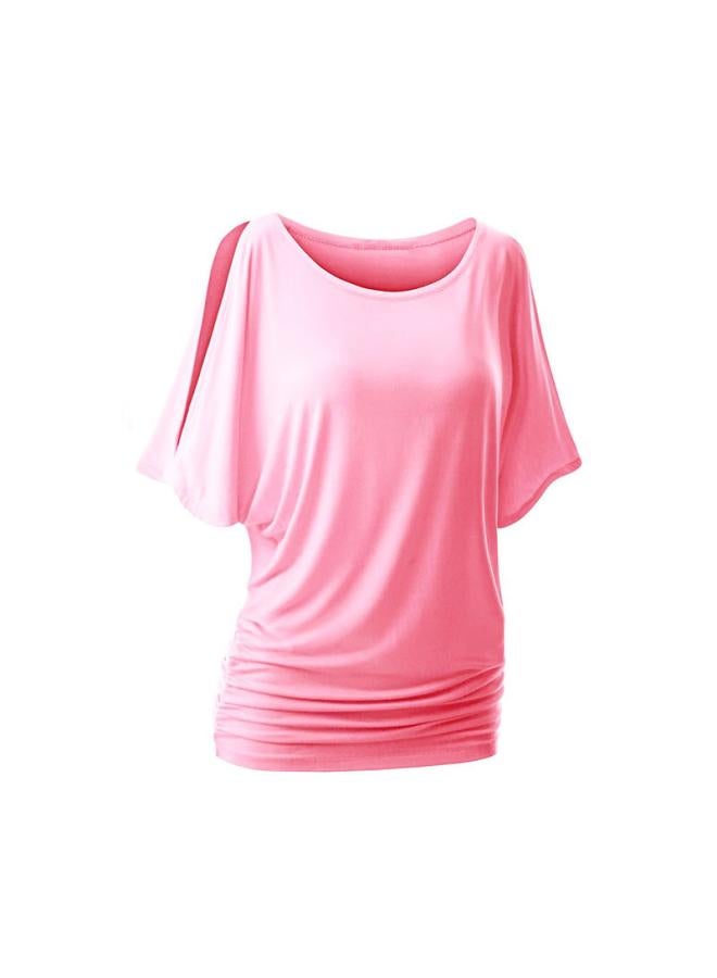 European And American Women's Open-shoulder Bat Sleeve Large Size Round Neck T-shirt Short Sleeve Top Multicolor 2945