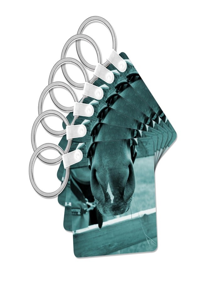 3dRose, horse muzzle with hay fence blue, set of 2 Key Chains - Image 1