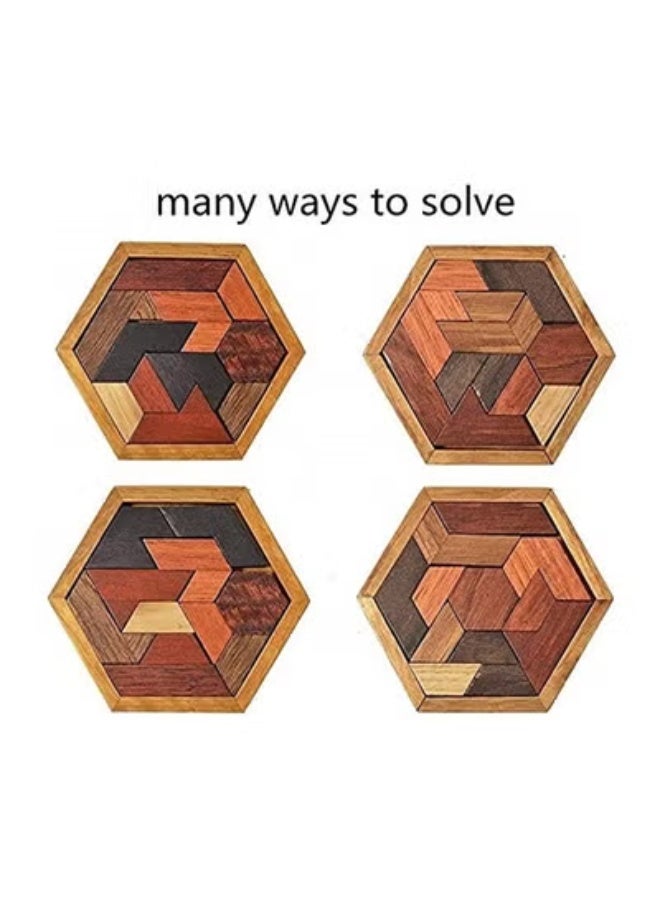 fantasize Hexagon Tangram Puzzle, Wooden Brain Teaser Puzzle for Children and Adults, Challenging Puzzles, Wooden Puzzle Games for Adults, Family Portable Puzzles Brain Games (Special-shaped) - Image 2