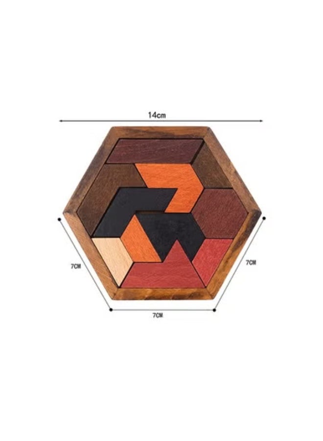 fantasize Hexagon Tangram Puzzle, Wooden Brain Teaser Puzzle for Children and Adults, Challenging Puzzles, Wooden Puzzle Games for Adults, Family Portable Puzzles Brain Games (Special-shaped) - Image 4