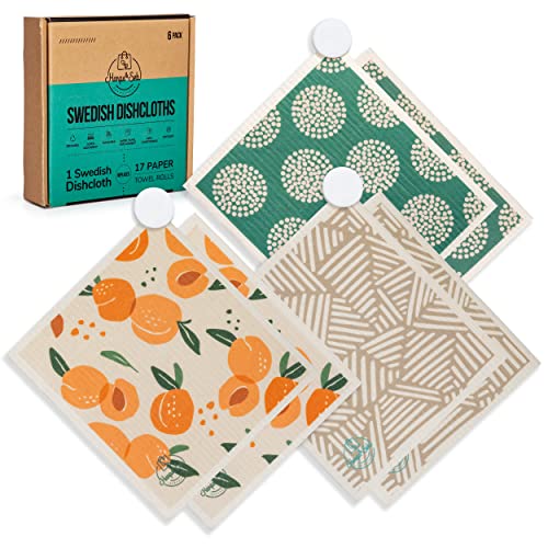 Harps&Seb Swedish Dishcloths for Kitchen Dishcloths - 6 Pack, Reusable Paper Towels with Clips, Super Absorbent Washable Non-Scratch Swedish Dish Towels, No Odor, Biodegradable - Image 1